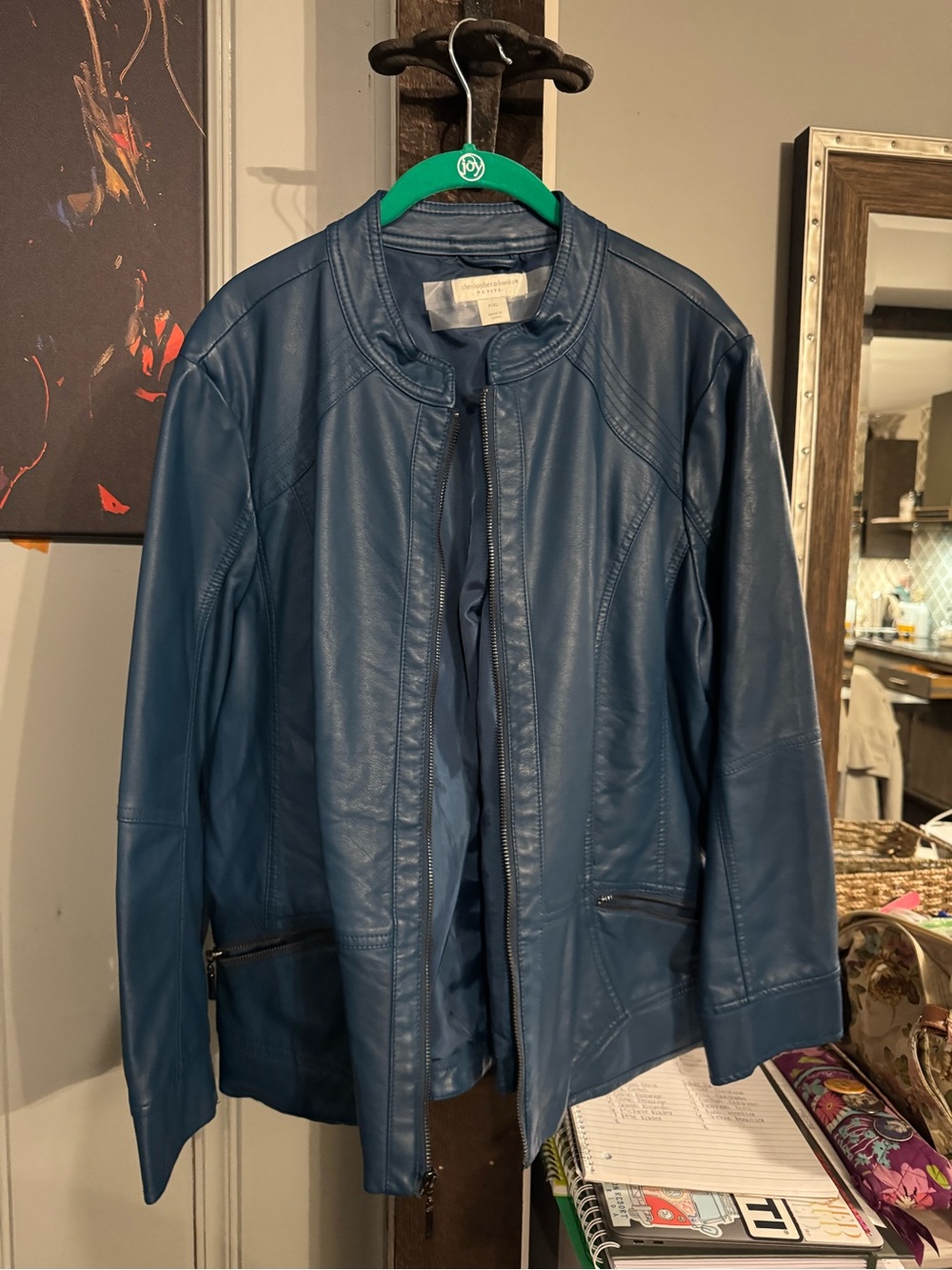 Christopher & Banks Deep Teal Faux Leather Zip-Up Jacket
